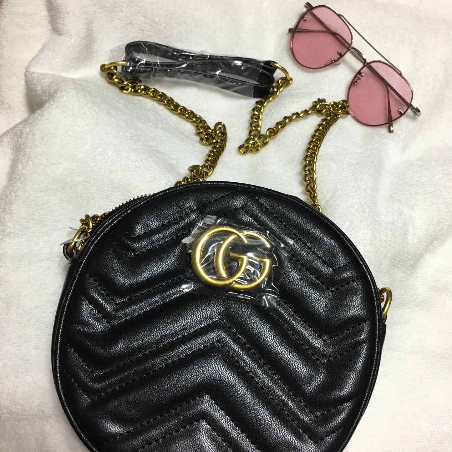 Double G Black Round Crossbody Bag