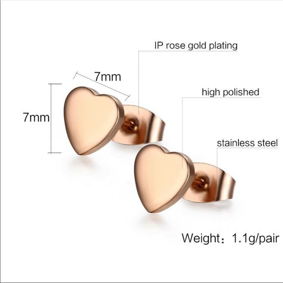 Rose Gold Stainless Platted Heart Stud Earrings