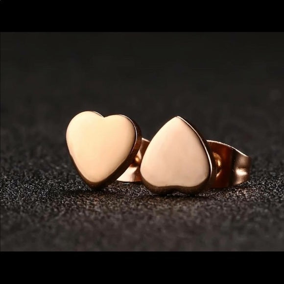 Rose Gold Stainless Platted Heart Stud Earrings