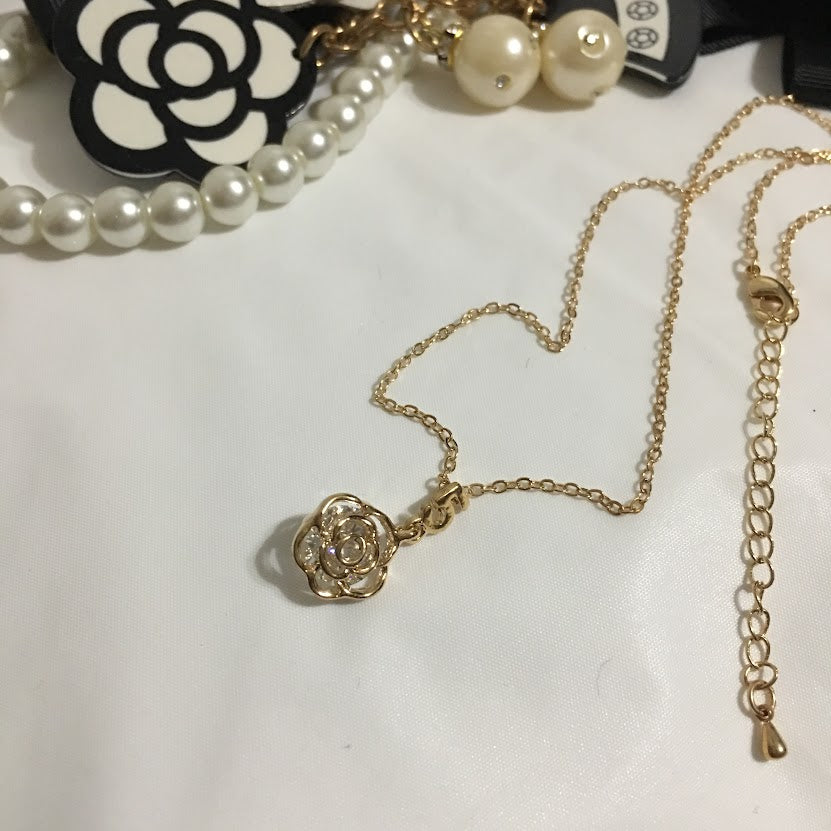 Little Rose With Crystal Stone Gold Necklace
