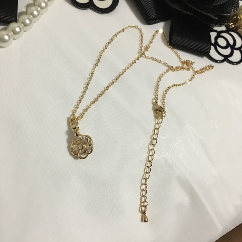 Little Rose With Crystal Stone Gold Necklace