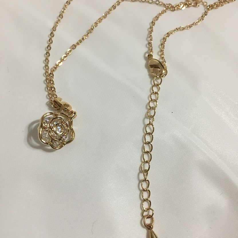 Little Rose With Crystal Stone Gold Necklace