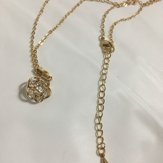 Little Rose With Crystal Stone Gold Necklace