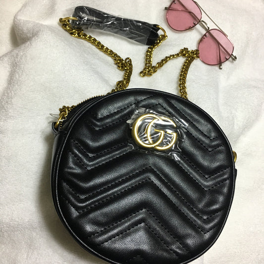 Double G Black Round Crossbody Bag