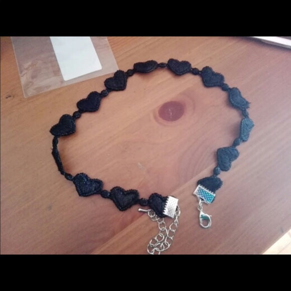 Vintage Heart Lace Black Choker Necklace J2