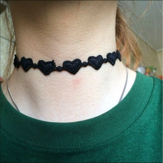 Vintage Heart Lace Black Choker Necklace J2