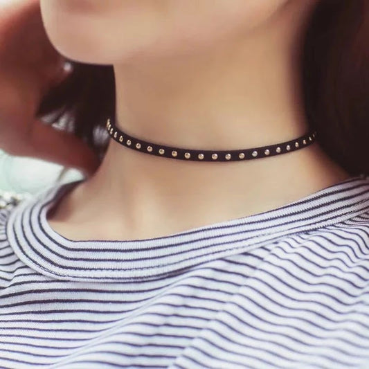 Vintage Punk Gothic Black Leather Choker Necklace Jewelry J5