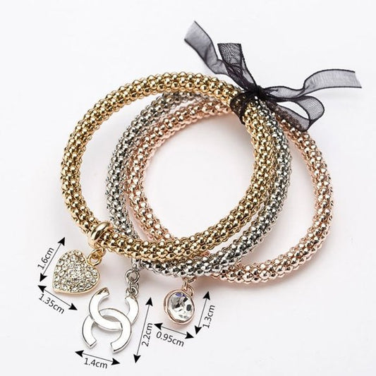 Set Of 3 Bracelets Gold Silver & Rose Gold