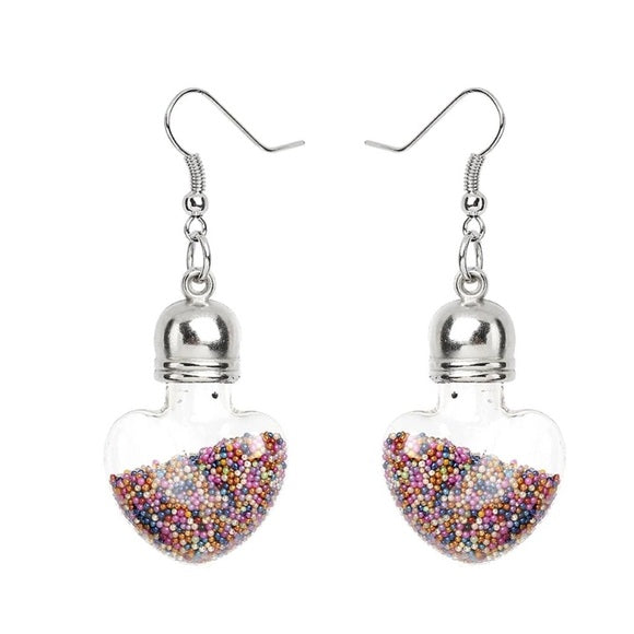Glass Bottle Drops Earrings Heart Multicolor Seed