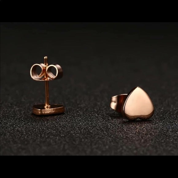 Rose Gold Stainless Platted Heart Stud Earrings