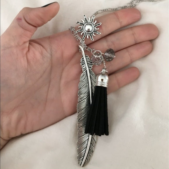 "Freedom" Feather & Sun Tassel Necklace