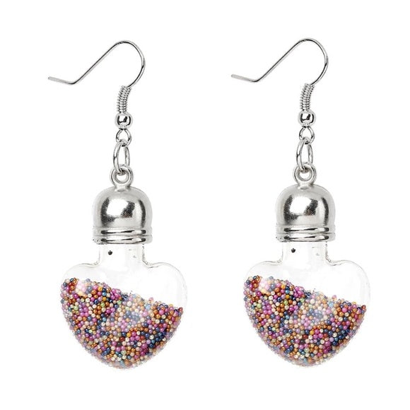 Glass Bottle Drops Earrings Heart Multicolor Seed