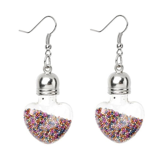 Glass Bottle Drops Earrings Heart Multicolor Seed