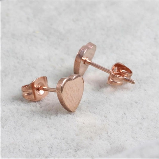 Rose Gold Stainless Platted Heart Stud Earrings