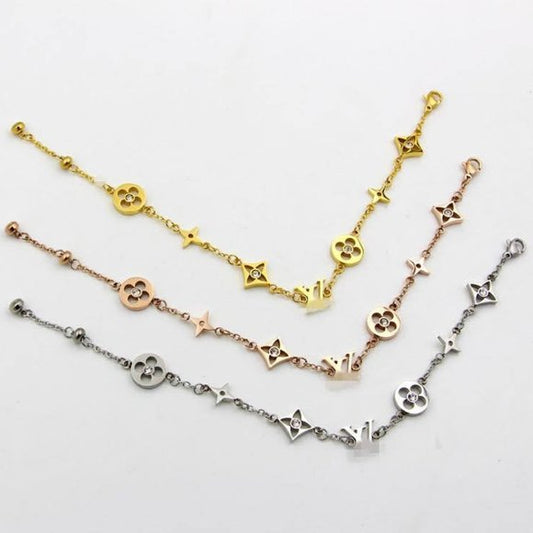 Gold/Silver/Rose Gold Flower Alphabet Bracelet