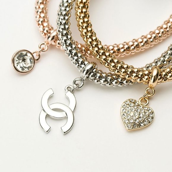 Set Of 3 Bracelets Gold Silver & Rose Gold
