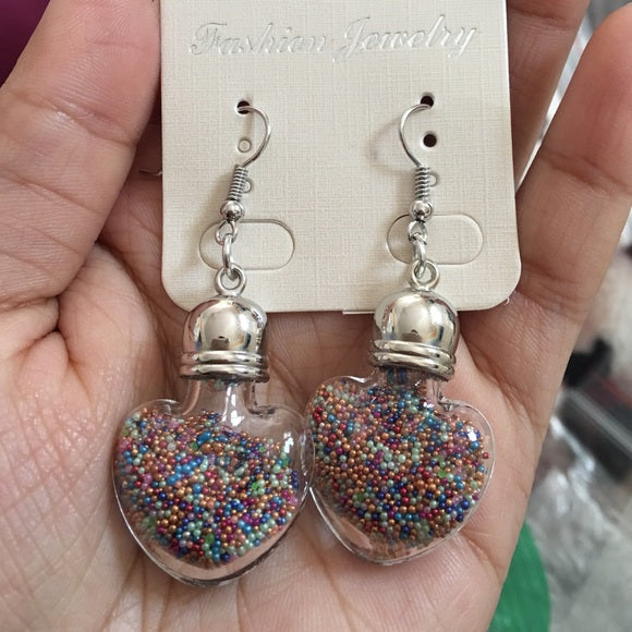 Glass Bottle Drops Earrings Heart Multicolor Seed