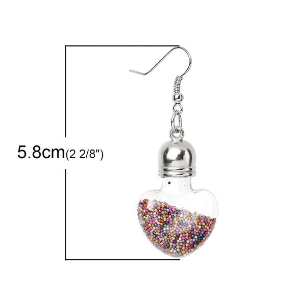Glass Bottle Drops Earrings Heart Multicolor Seed